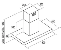 CATA Odsavač par ISLA LEGEND A+, nerez, černé 900mm (4)
