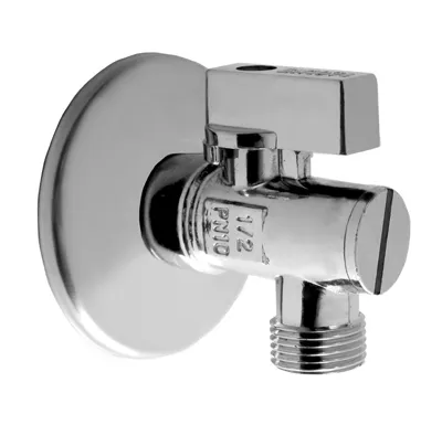 Kohout rohový, s filtrem a růžicí, kovová páka, pochr. mosaz, 1/2"x3/8"