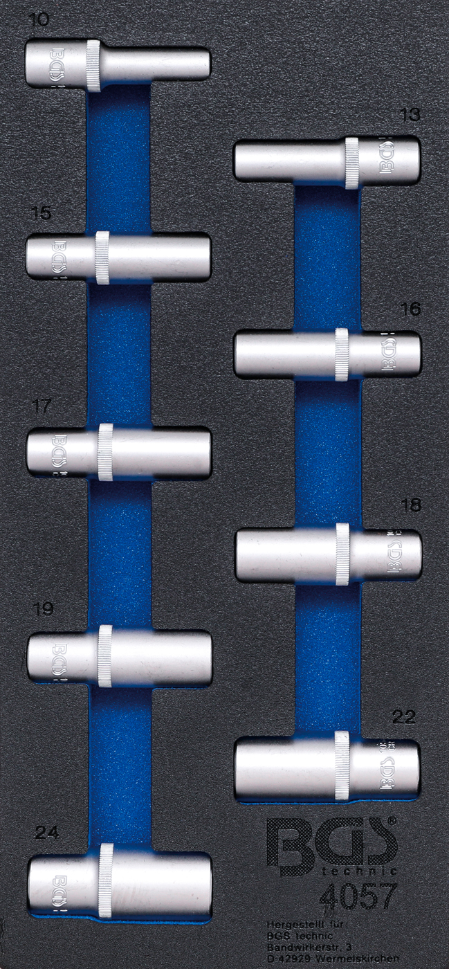 BGS Modul - hlavice nástrčné 1/2" 10-24 mm, šestihran. prodloužené, sada 9 dílů