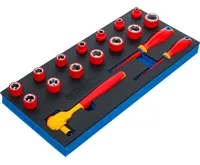 BGS Vložka do dílenského vozíku 1/3: sada šroubováků a nástrčných klíčů VDE, 10 mm (3/8"), 17d (1)