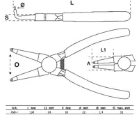 BGS Kleště na rozpěrné kroužky, zahnuté, pro vnitřní rozpěrné kroužky, 150 mm (1)