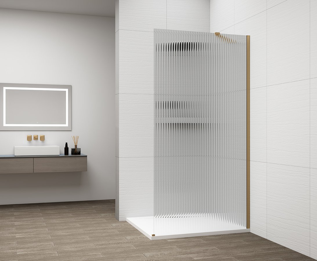 POLYSAN ESCA GOLD MATT jednodílná sprchová zástěna k instalaci ke stěně, sklo Flute, 800 mm