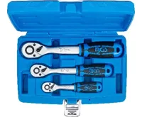 BGS Sada přepínacích ráčen, jemně ozubených, 6,3 mm (1/4"), 10 mm (3/8"), 12,5 mm (1/2"), 3 (4)