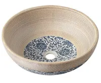 SAPHO PRIORI keramické umyvadlo na desku, Ø 41 cm, béžová s modrým vzorem SAPHO PRIORI keramické umyvadlo na desku, Ø 41 cm, béžová s modrým vzorem