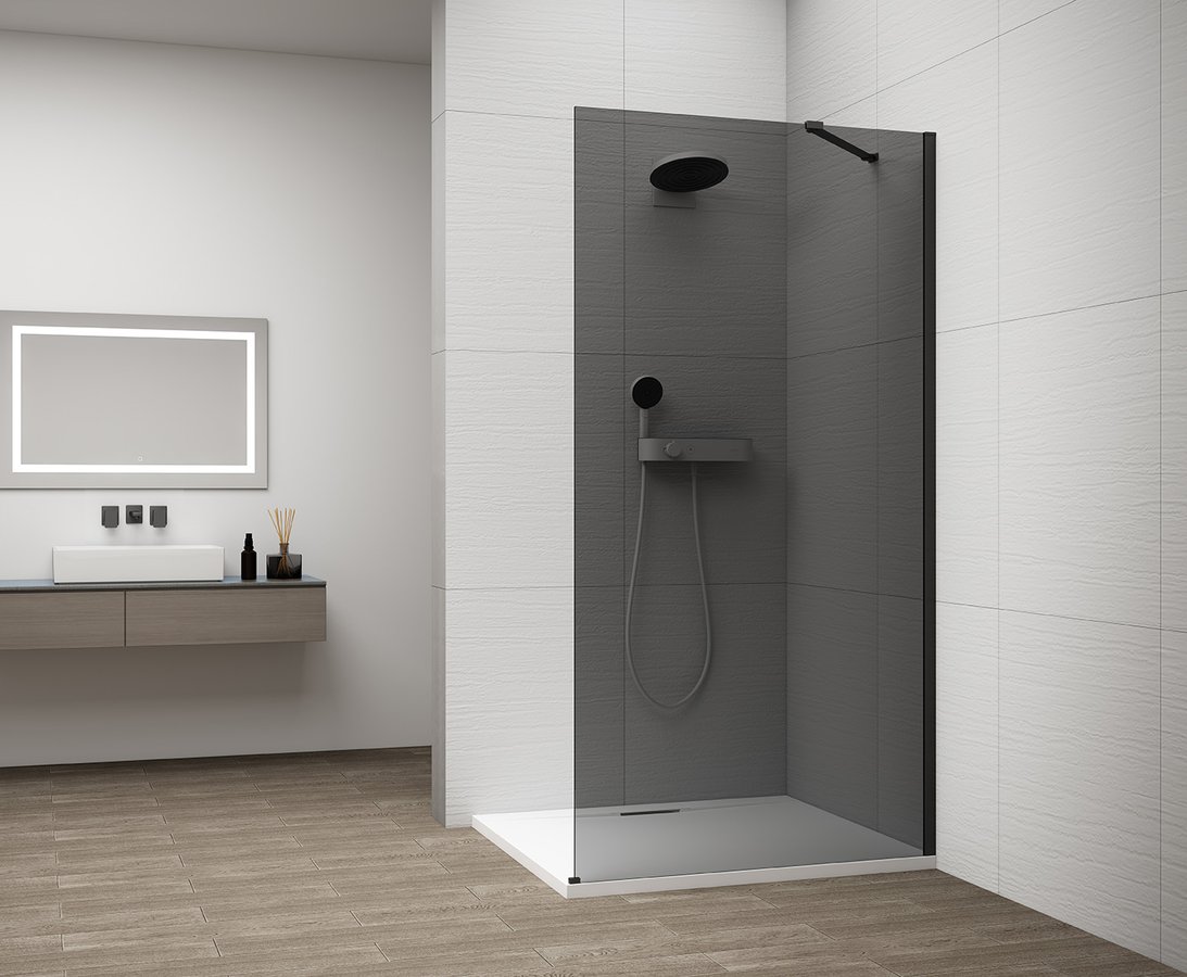 POLYSAN ESCA BLACK MATT jednodílná sprchová zástěna k instalaci ke stěně, kouřové sklo, 700 mm