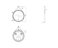 AQUALINE STAGO kulaté zrcadlo s LED osvětlením ø 60cm, kožený pásek, dotykový senzor, stmívatelné, černá mat (8)
