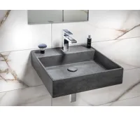 SAPHO QUADRADO betonové umyvadlo včetně výpusti, 46x46cm, černý granit (4)