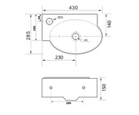 SAPHO RIBERA keramické umývátko rohové 43x28,5 cm, otvor pro baterii vlevo, bílá (9)