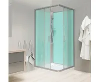 Sprchový box, čtvercový, 90 cm, profily satin, sklo Point, litá vanička, bez stříšky