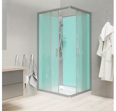 Sprchový box, čtvercový, 90 cm, profily satin, sklo Point, litá vanička, bez stříšky