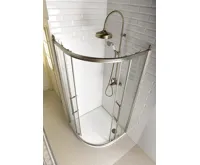 GELCO ANTIQUE čtvrtkruh. zástěna 1000x1000, posuv. dveře dvoukřídlé, ČIRÉ sklo, bronz (3)