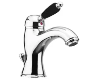 SAPHO KIRKÉ BLACK stojánková umyvadlová baterie s výpustí, černá páčka, chrom