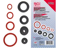 BGS Těsnící kroužky - guma, fiber a klingerit, sada 141 dílů, PVC kazeta