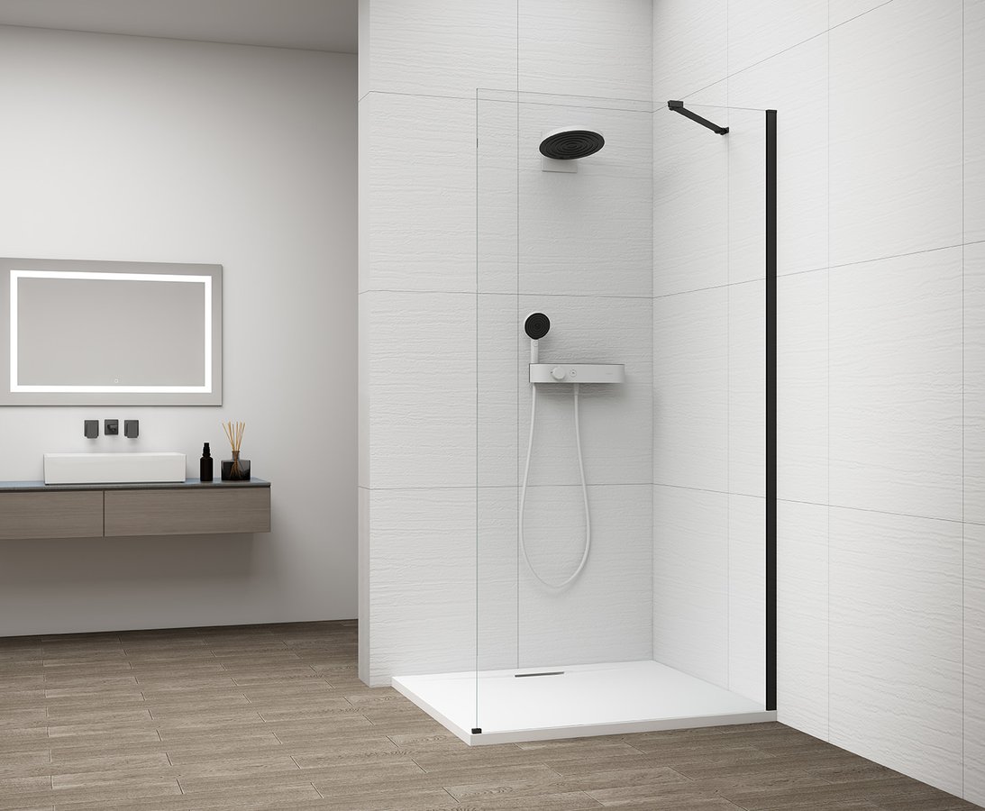 POLYSAN ESCA BLACK MATT jednodílná sprchová zástěna k instalaci ke stěně, sklo čiré, 1300 mm