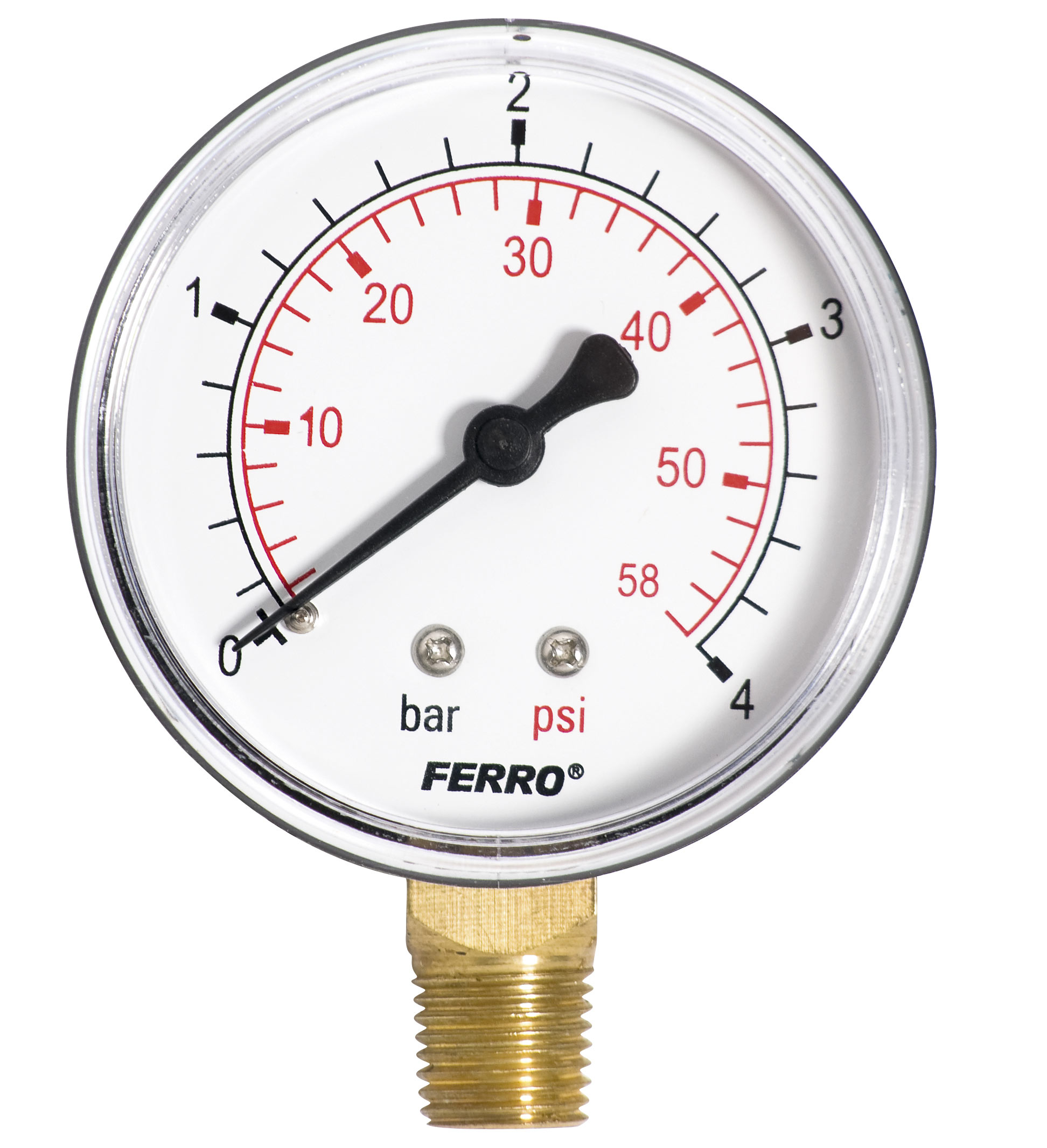 Manometr - tlakoměr 63mm 1/4" radiál - spodní vývod 0-4 bar