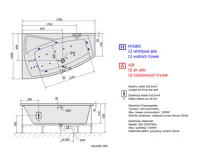 POLYSAN EVIA L HYDRO-AIR hydromasážní vana, 170x100x47cm, bílá (8)