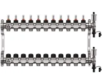 WIGELL Nerezový rozdělovač 11 okruhů, pro podlahového topení  s hlavicemi a průtokoměry