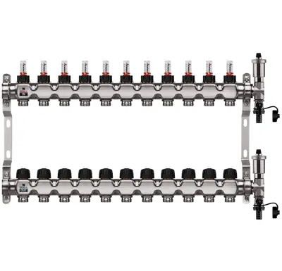 WIGELL Nerezový rozdělovač 11 okruhů, pro podlahového topení  s hlavicemi a průtokoměry