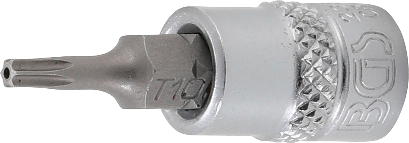 Bgs hlavice zástrčná 1/4" pro t-profil t 10, s vrtáním, zatíž. do 2 kg