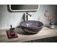 SAPHO PRIORI keramické umyvadlo na desku, Ø 41 cm, fialová s ornamenty (6)
