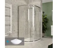 Sprchový set z Kory Lite, čtvrtkruh, 90 cm, chrom ALU, sklo Čiré a SMC vaničky Sprchový set z Kory Lite, čtvrtkruh, 90 cm, chrom ALU, sklo Čiré a SMC vaničky