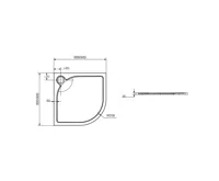 Čtvrtkruhová sprchová vanička s oblým krytem sif., 90x90x3 cm, vč. sif., bez nožiček, litý mramor (1)