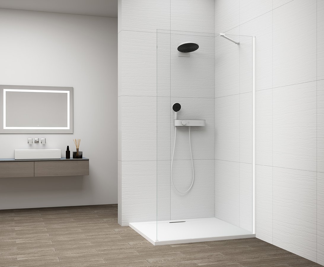 POLYSAN ESCA WHITE MATT jednodílná sprchová zástěna k instalaci ke stěně, sklo čiré, 1400 mm