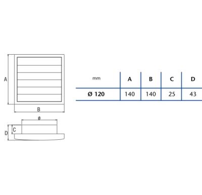 CATA Venkovní mřížka k ventilátoru B-12 s žaluziemi