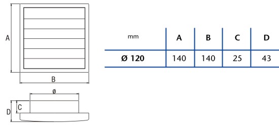 Cata venkovní mřížka k ventilátoru b-12 s žaluziemi