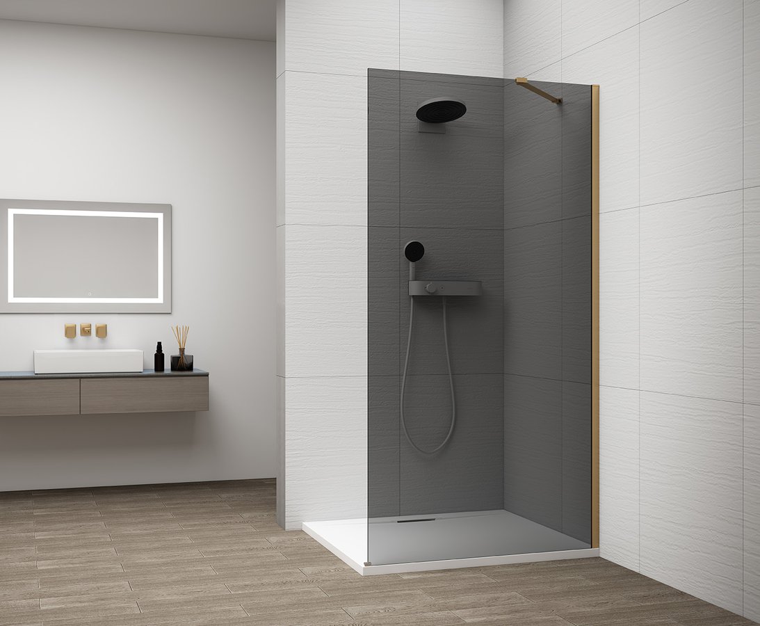 POLYSAN ESCA GOLD MATT jednodílná sprchová zástěna k instalaci ke stěně, kouřové sklo, 1500 mm