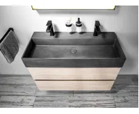 SAPHO QUADRADO betonové dvojumyvadlo včetně výpusti, 96x44cm, černý granit (4)