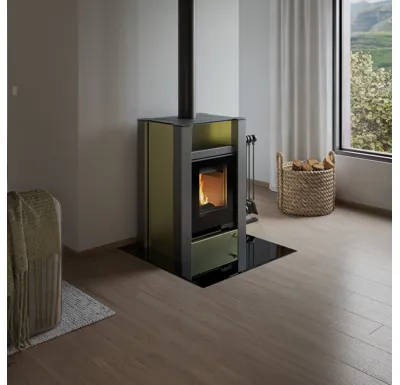 Sklo pod kamna - FLAMINGO Čtverec 1000x1000 mm, černé, fazeta / 6 mm