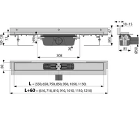 ALCAPLAST Sprchový liniový žlab nerezový, s okrajem a nastavitelným límcem ke stěně, pro perforovaný rošt, délka 850 mm APZ4-850 (1)