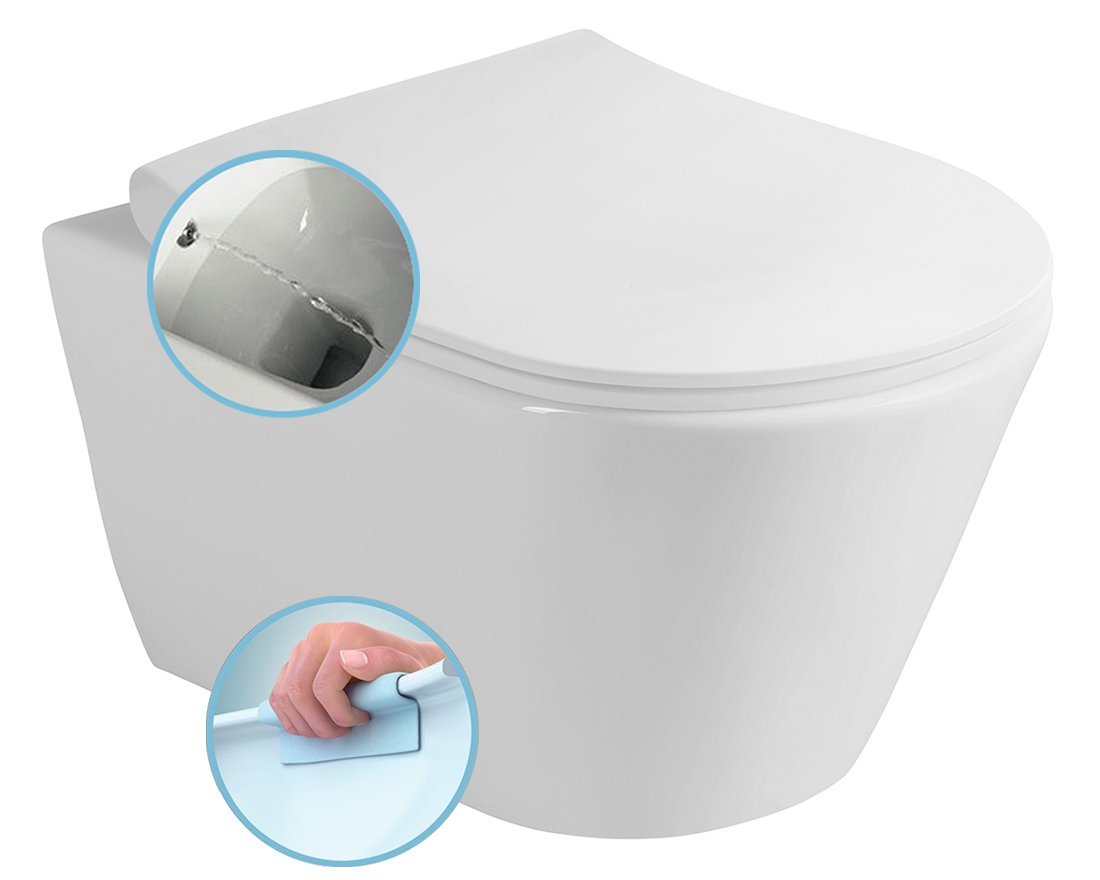 SAPHO AVVA CLEANWASH závěsná WC mísa, Rimless, s bidetovou sprškou, 35,5x53cm, bílá