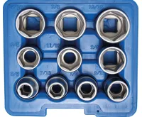 BGS Hlavice nástrčné 1/2&quot; 3/8&quot;-15/16&quot;, PVC obal, 10 dílů