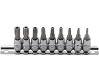 BGS Hlavice zástrčné 1/4&quot; T-profil T10-T50 s vrtáním, sada 9 dílů