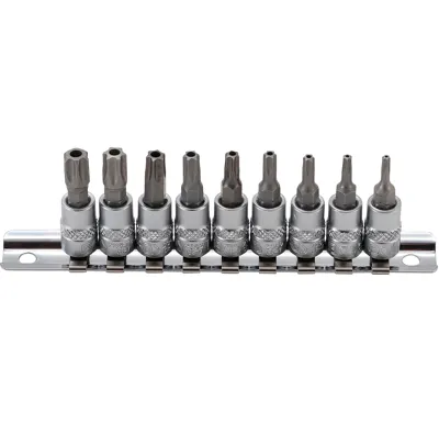 BGS Hlavice zástrčné 1/4" T-profil T10-T50 s vrtáním, sada 9 dílů