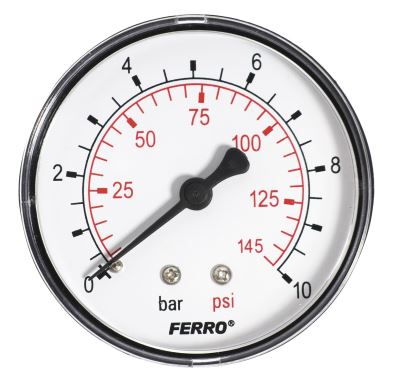 Manometr - tlakoměr 63mm 1/4" Axiál - zadní vývod 0-10 bar