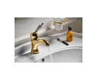 SAPHO KIRKÉ WHITE stojánková umyvadlová baterie s výpustí, bílá páčka, zlato (1)