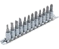 BGS Hlavice zástrčné 1/4" PL, PH, PZ, na kolejnici, 12 dílů (1)