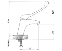 AQUALINE KASIOPEA stojánková umyvadlová baterie, lékařská páka, chrom (2)