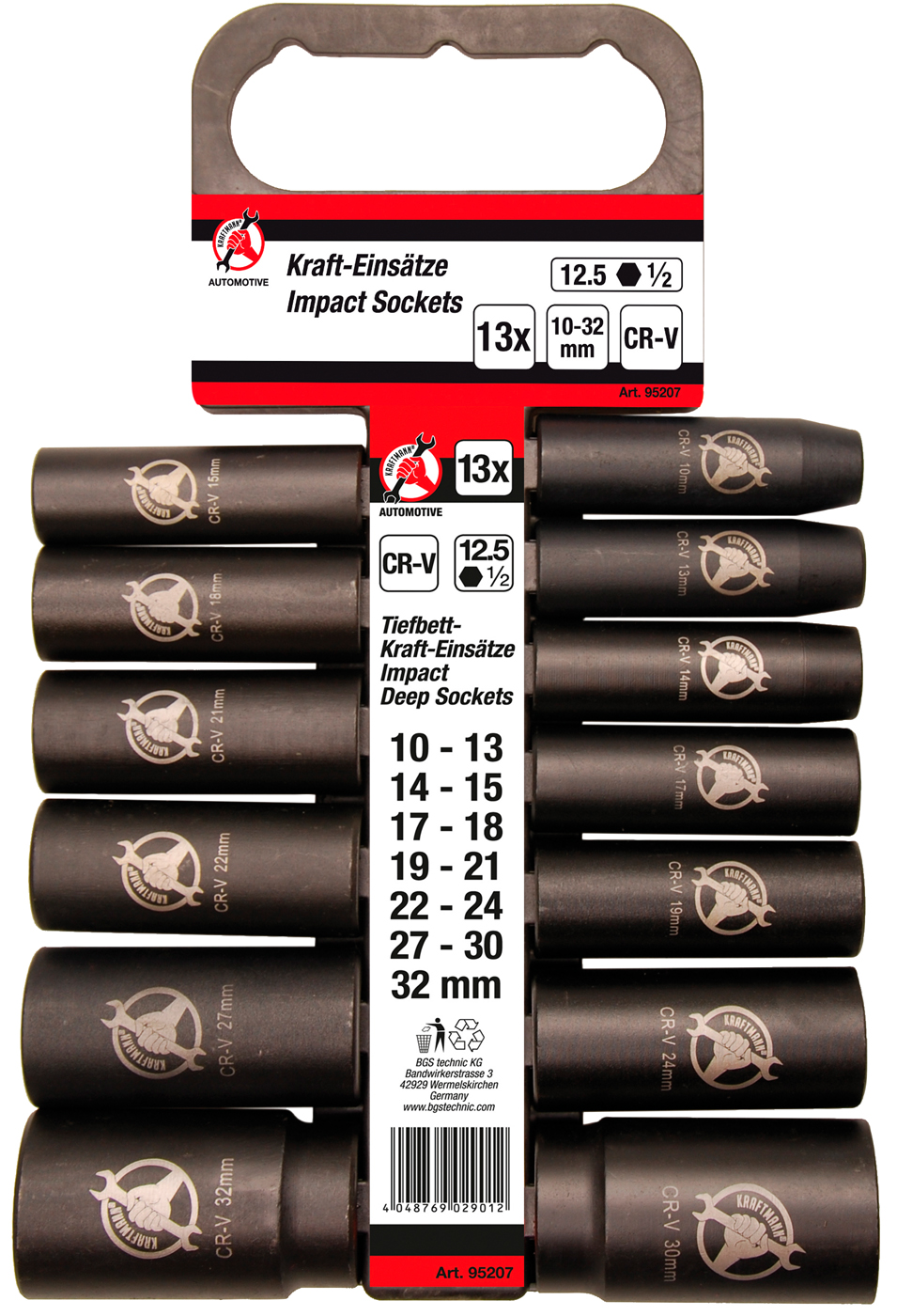 Bgs hlavice nástrčné 1/2" 10,0 - 32,0 mm, tvrzené, sada 13 dílů