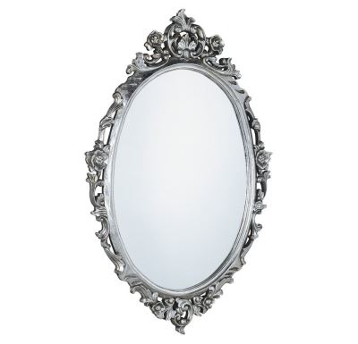 SAPHO DESNA oválné zrcadlo ve vyřezávaném rámu, 80x100cm, stříbrná