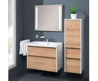 Opto, koupelnová skříňka, umyvadlo z litého mramoru, bílá/dub, 2 zásuvky, 810x580x458 mm (5)