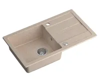 SAPHO Granitový vestavný dřez s odkapem, 77x44cm, béžová (3)