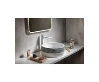 SAPHO PRIORI keramické umyvadlo na desku, Ø 41 cm, bílá s modrým vzorem (1)