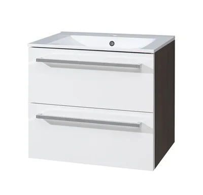 Koupelnová skříňka s keramickým umyvadlem 60 cm, spodní,  bílá/schoko