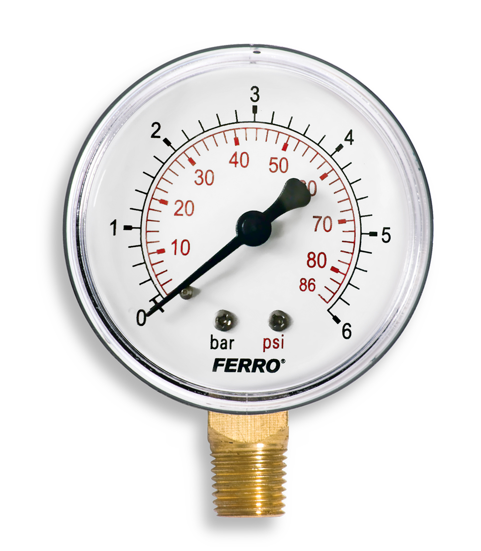 Manometr - tlakoměr 63mm 1/4" radiál - spodní vývod 0-6 bar