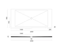 GSI Keramická sprchová vanička, obdélník 200x90x2cm, cenere mat (2)