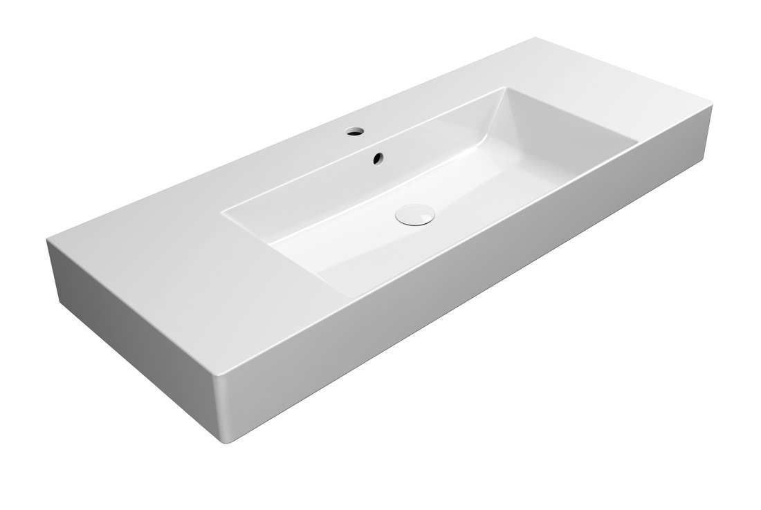 Gsi kube x keramické umyvadlo 120x47cm, s odkládacími plochami, bílá extraglaze